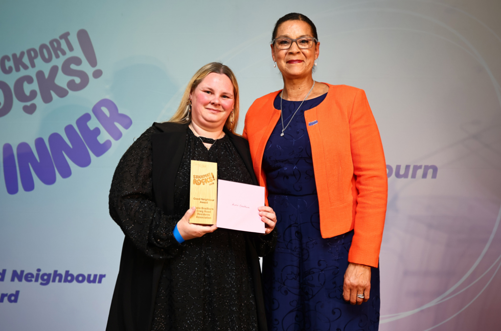 Katie Bradburn accepts her Award for Good Neighbour